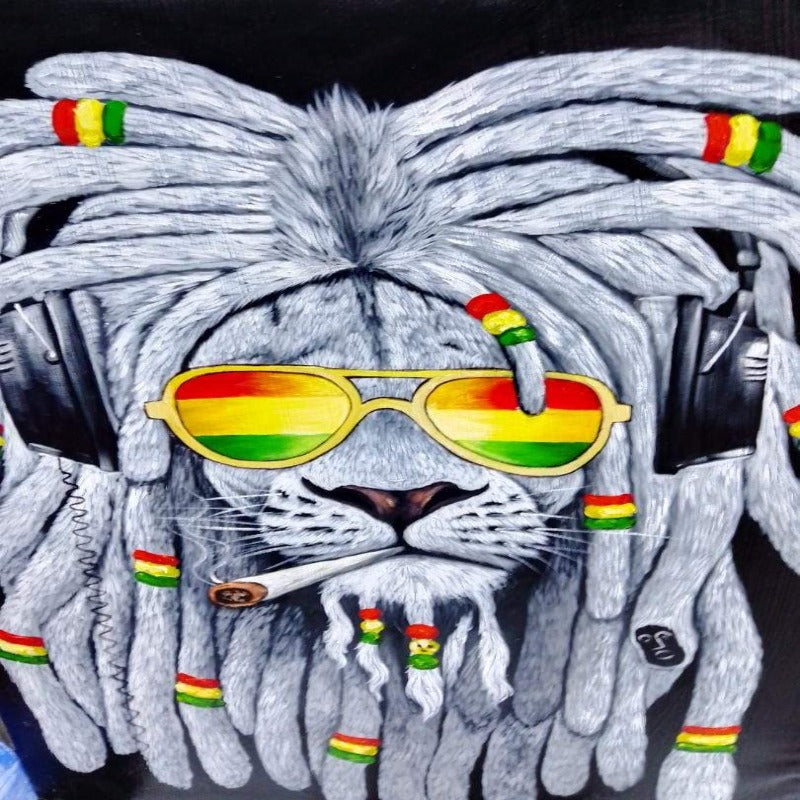 Rasta Lion. oil canvas painting. Tanzania oil painting. African art - Manneybreeze African art 