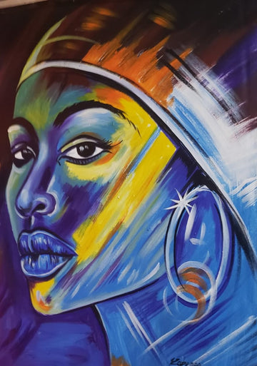 I caught her eye. African oil painting. African art. Canvas painting